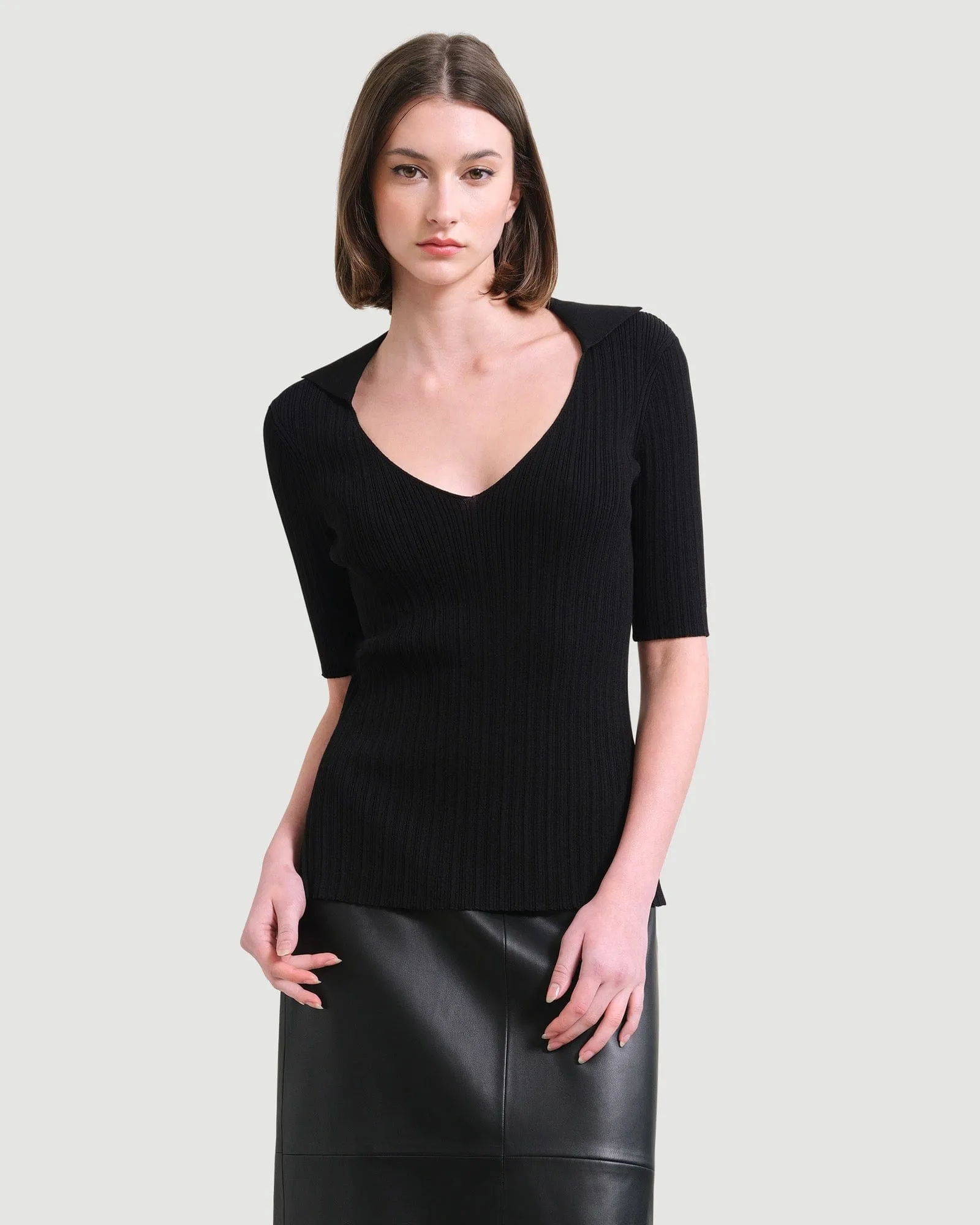 Hunter Collared Short-Sleeve Sweater | Black