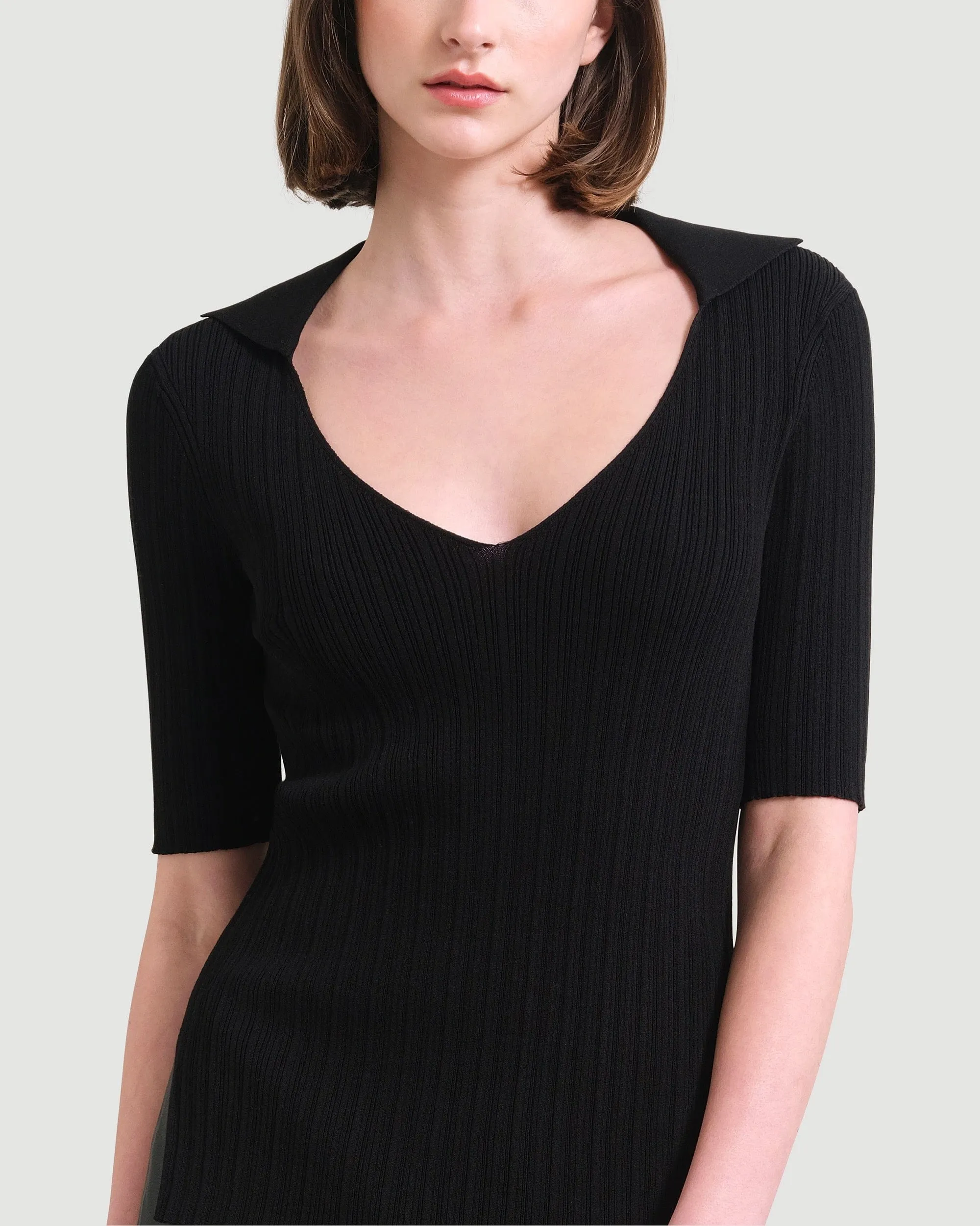 Hunter Collared Short-Sleeve Sweater | Black