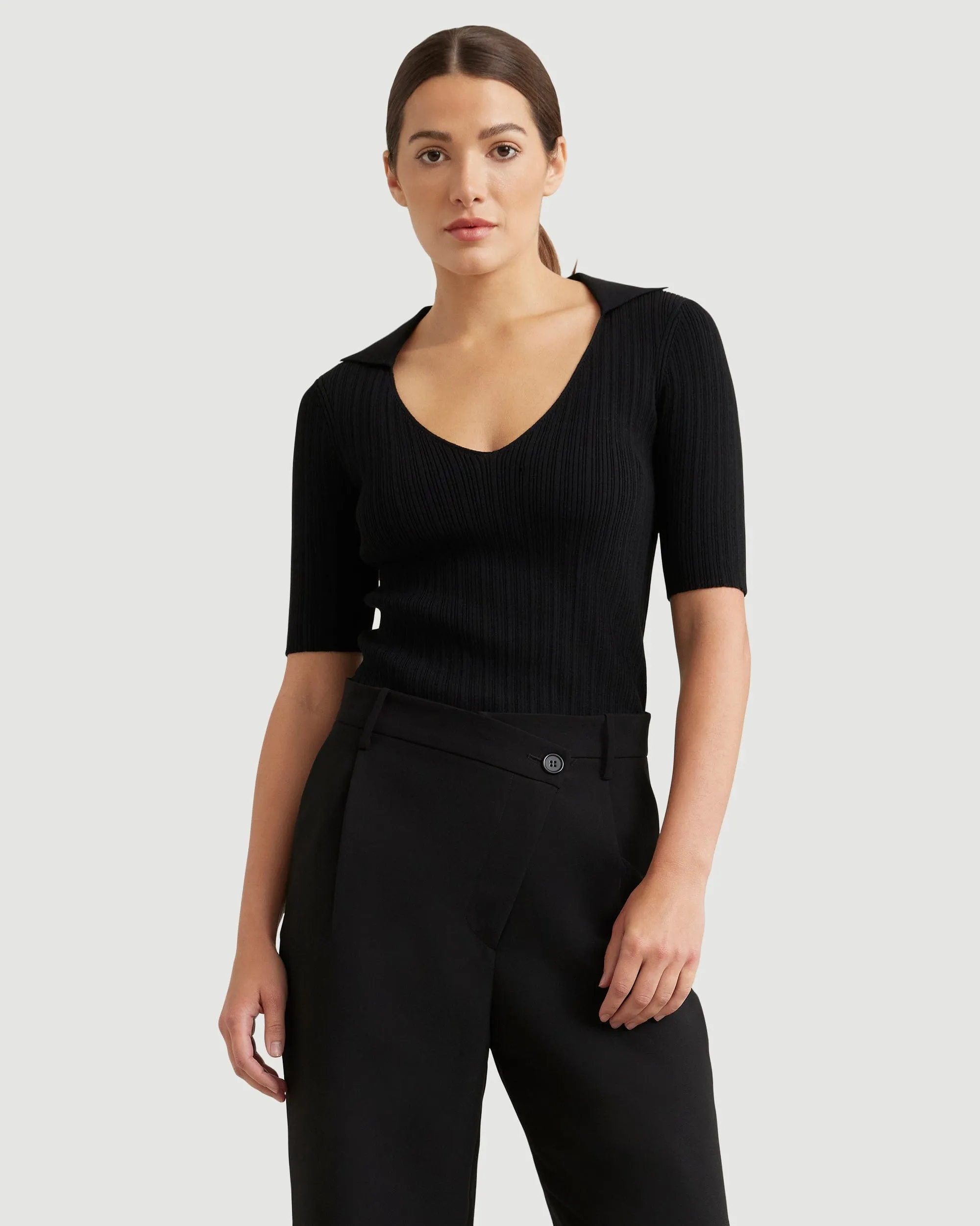 Hunter Collared Short-Sleeve Sweater | Black