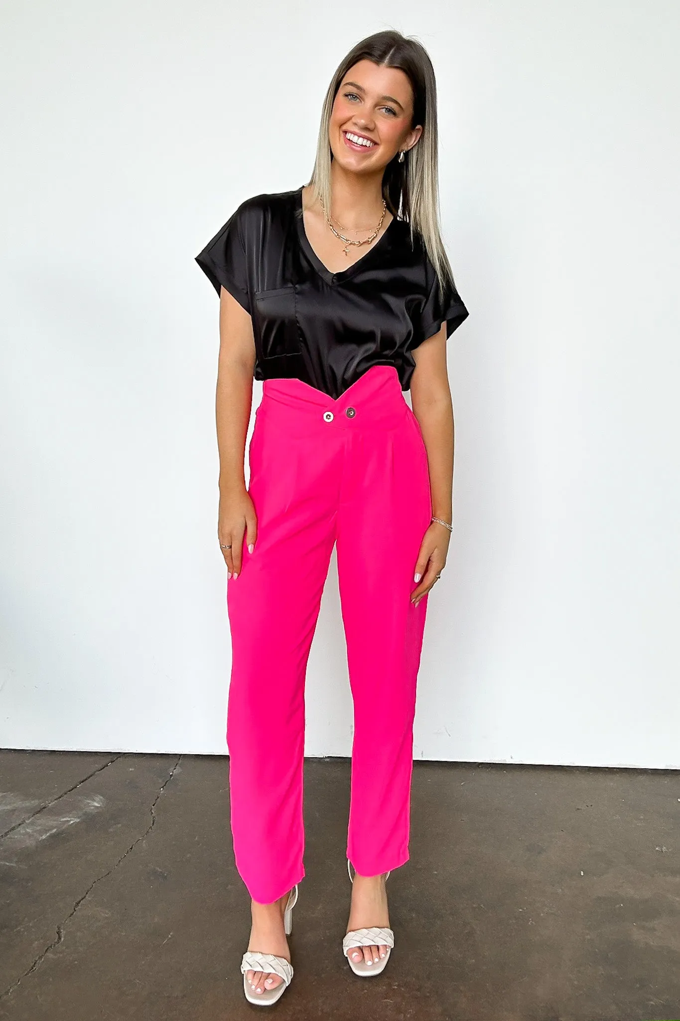 Kamie Button Pleated Straight Leg Pants - FINAL SALE