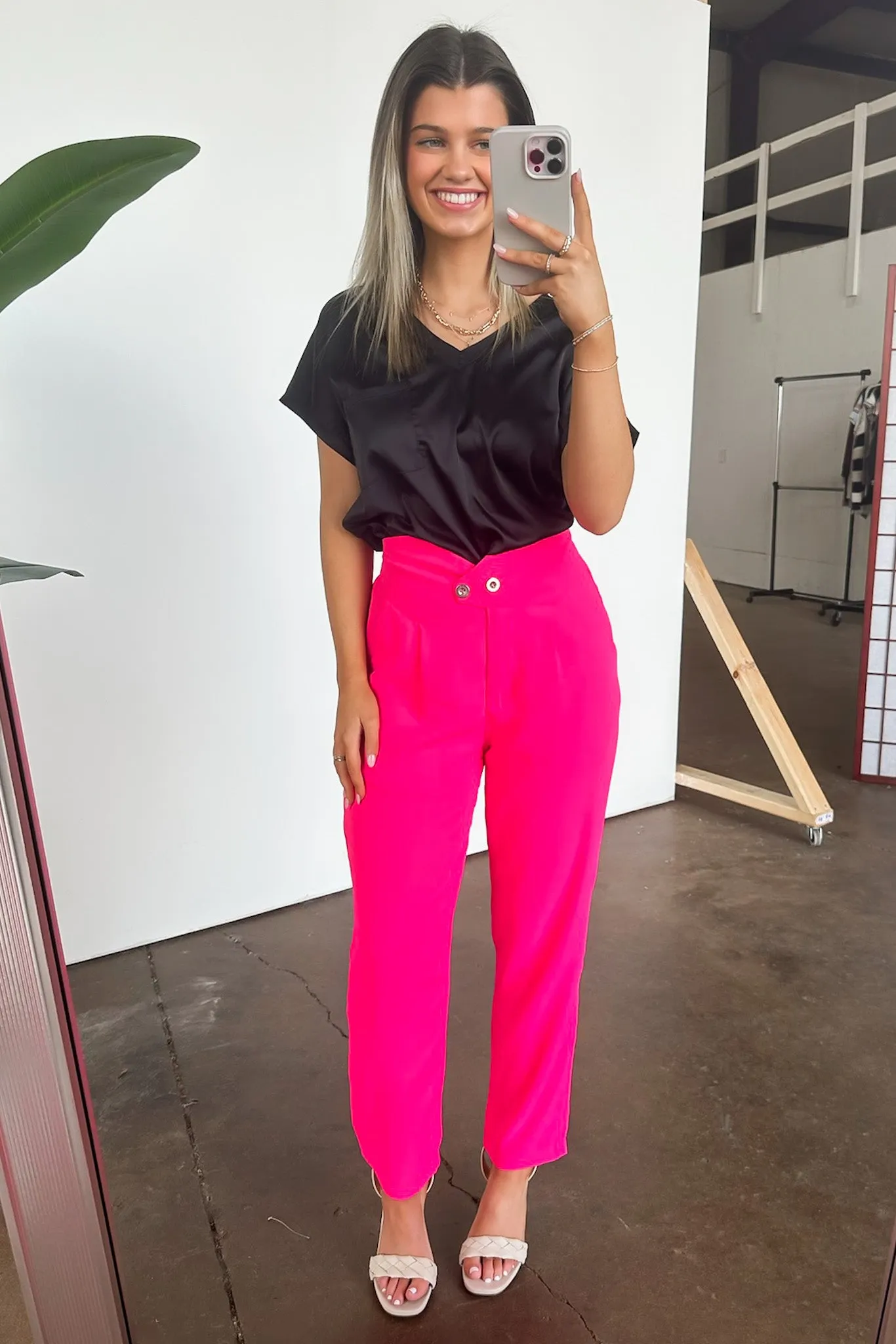 Kamie Button Pleated Straight Leg Pants - FINAL SALE