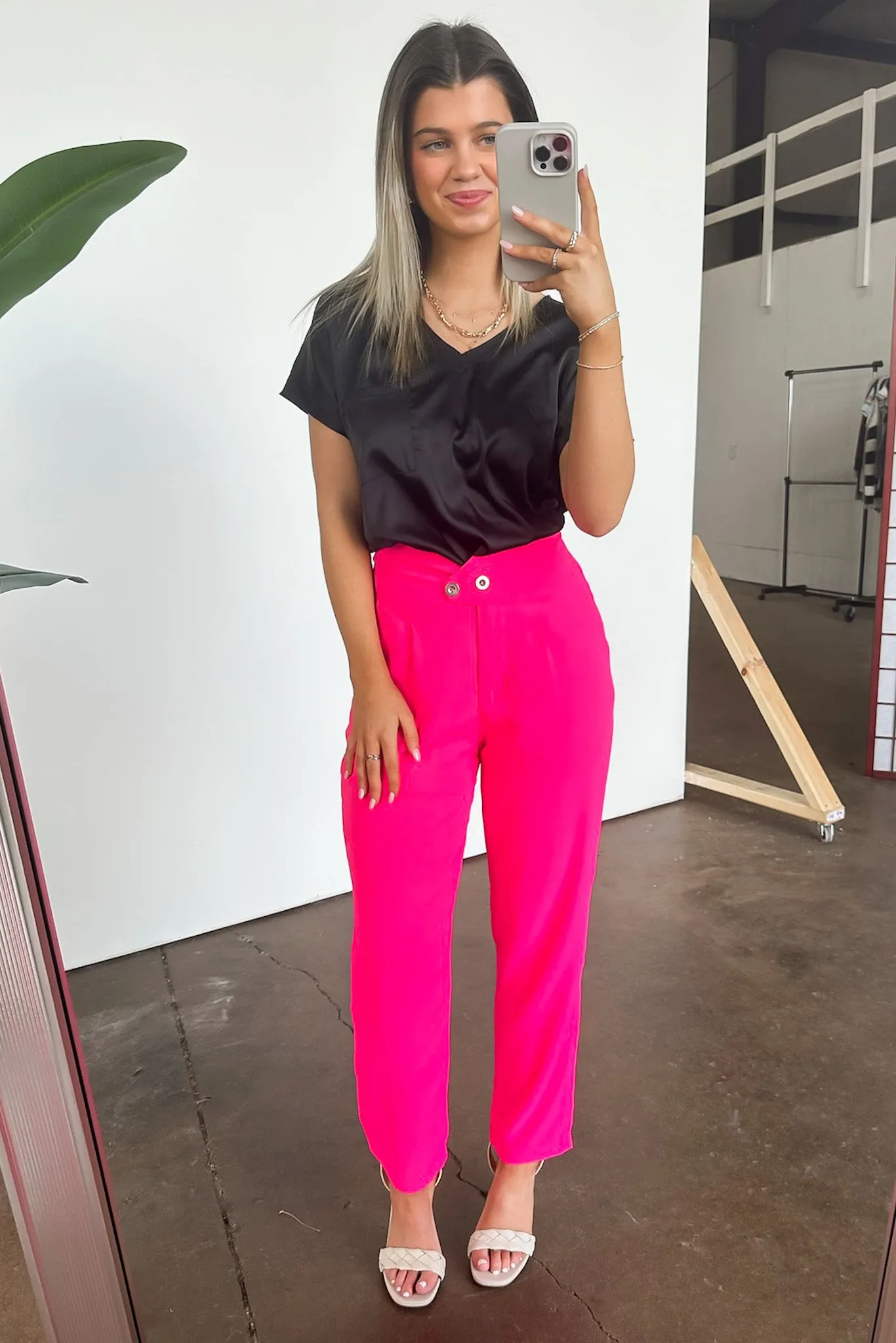 Kamie Button Pleated Straight Leg Pants - FINAL SALE