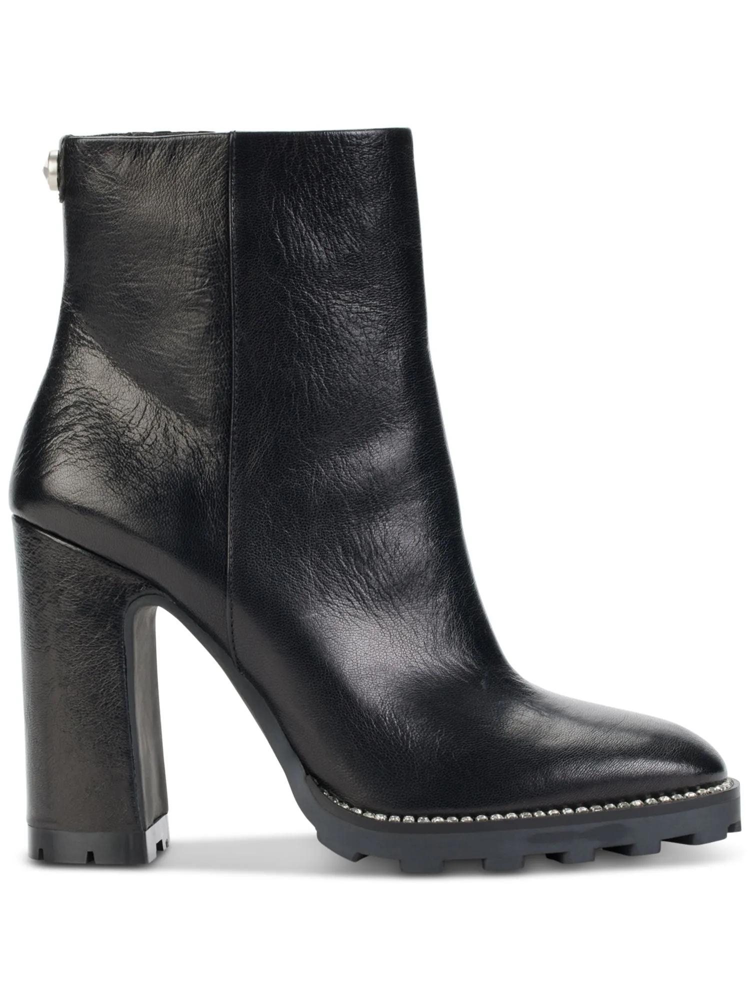 KARL LAGERFELD PARIS Womens Black Comfort Peppy Almond Toe Block Heel Zip-Up Leather Dress Heeled Boots M