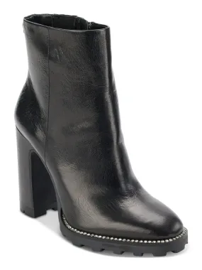 KARL LAGERFELD PARIS Womens Black Comfort Peppy Almond Toe Block Heel Zip-Up Leather Dress Heeled Boots M