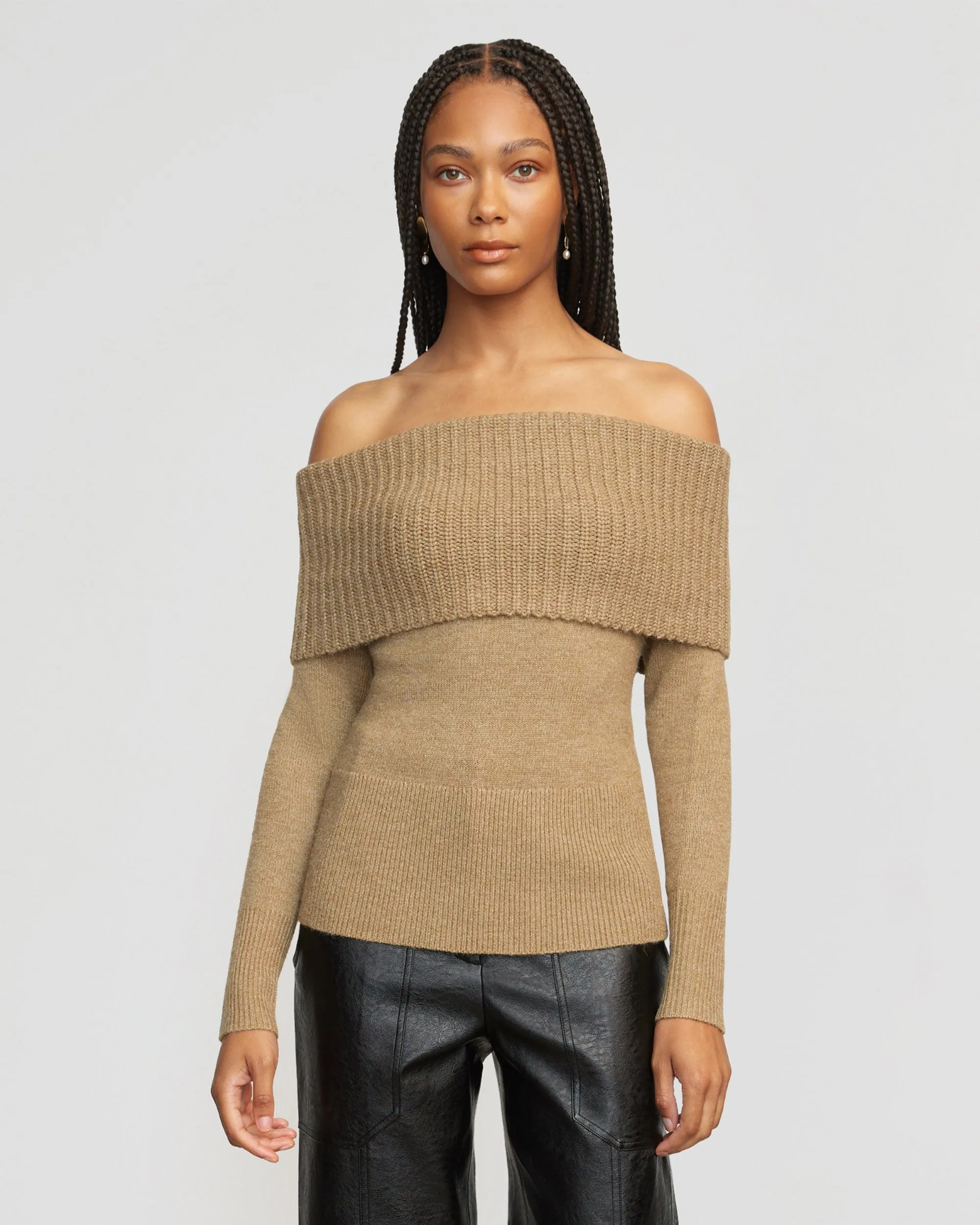 Kiana Ribbed Off-Shoulder Sweater | Walnut