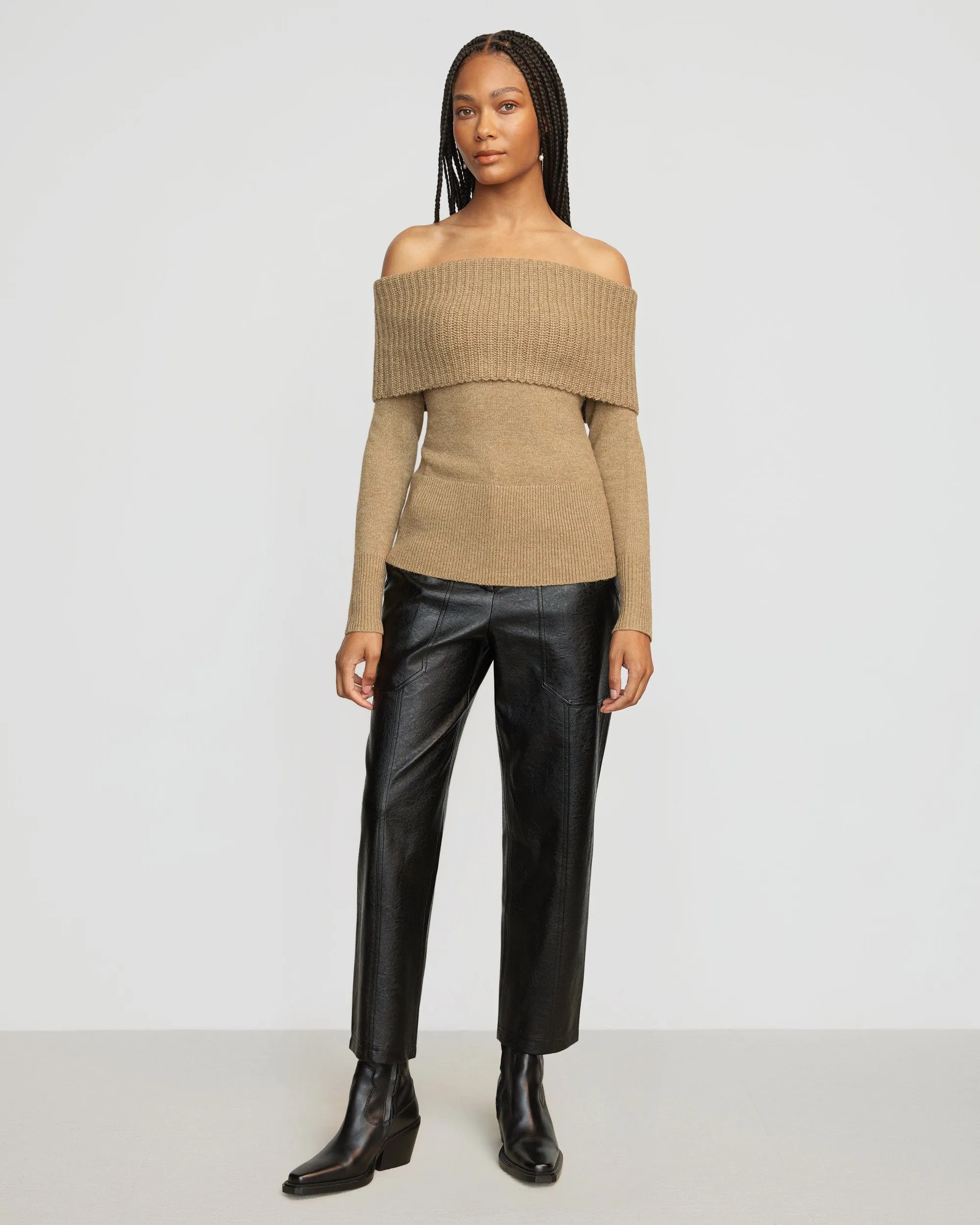 Kiana Ribbed Off-Shoulder Sweater | Walnut