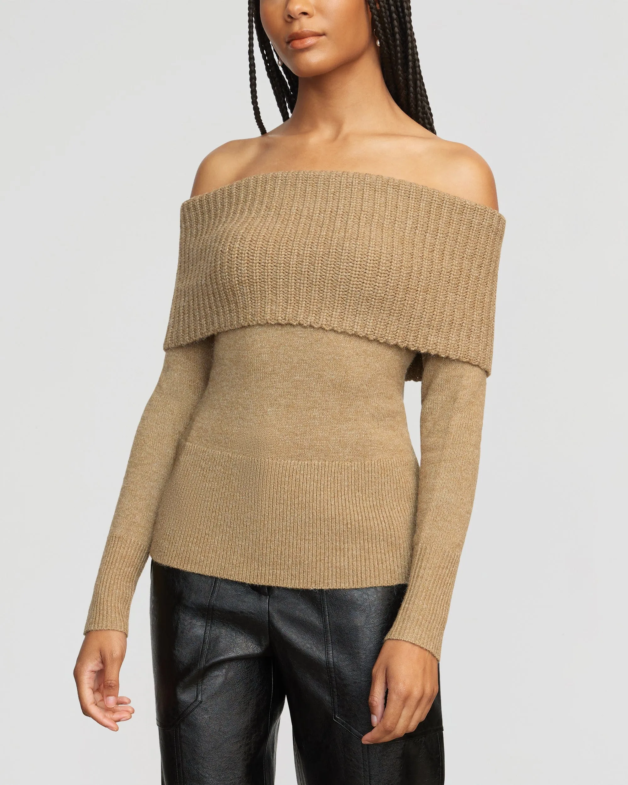 Kiana Ribbed Off-Shoulder Sweater | Walnut