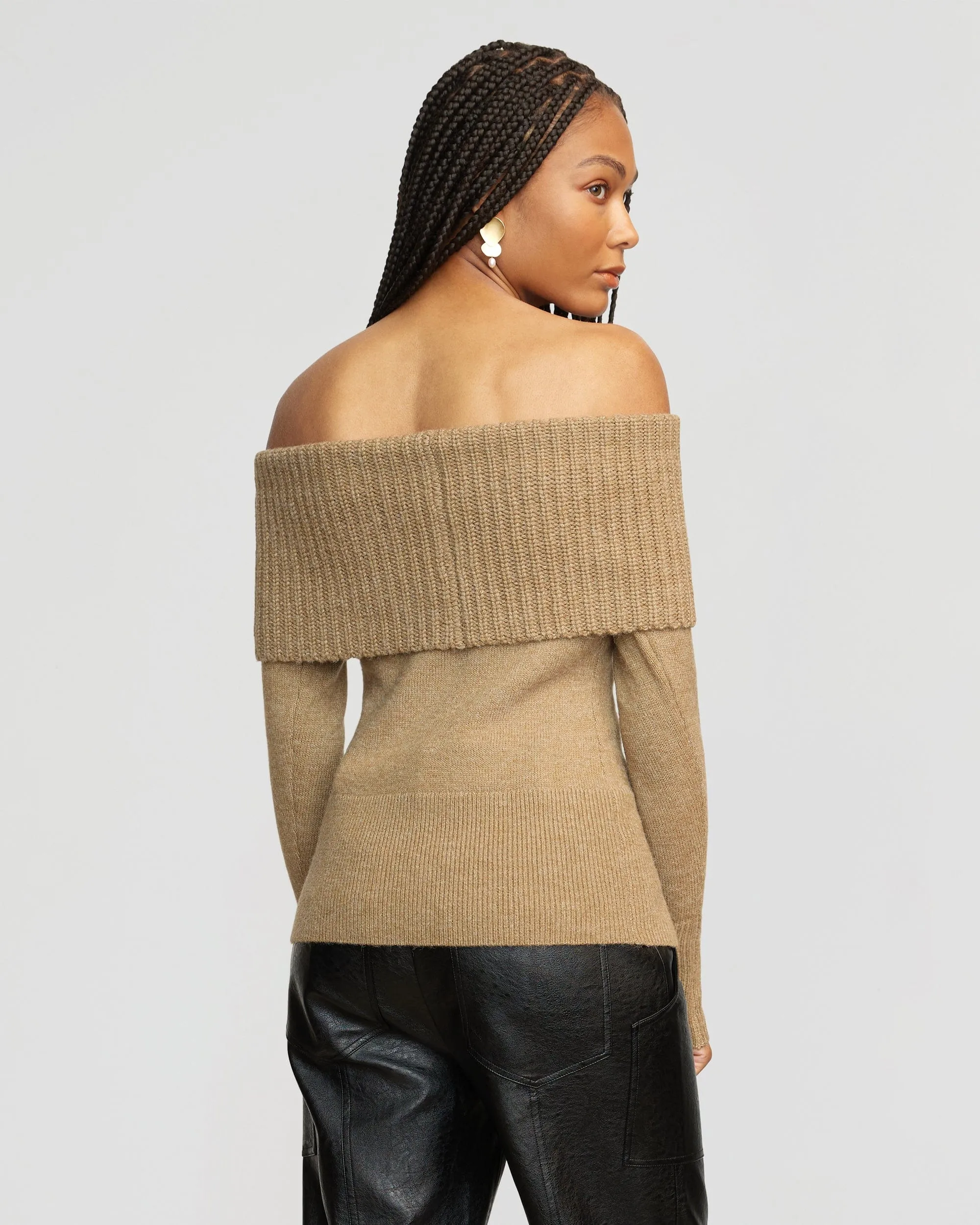 Kiana Ribbed Off-Shoulder Sweater | Walnut