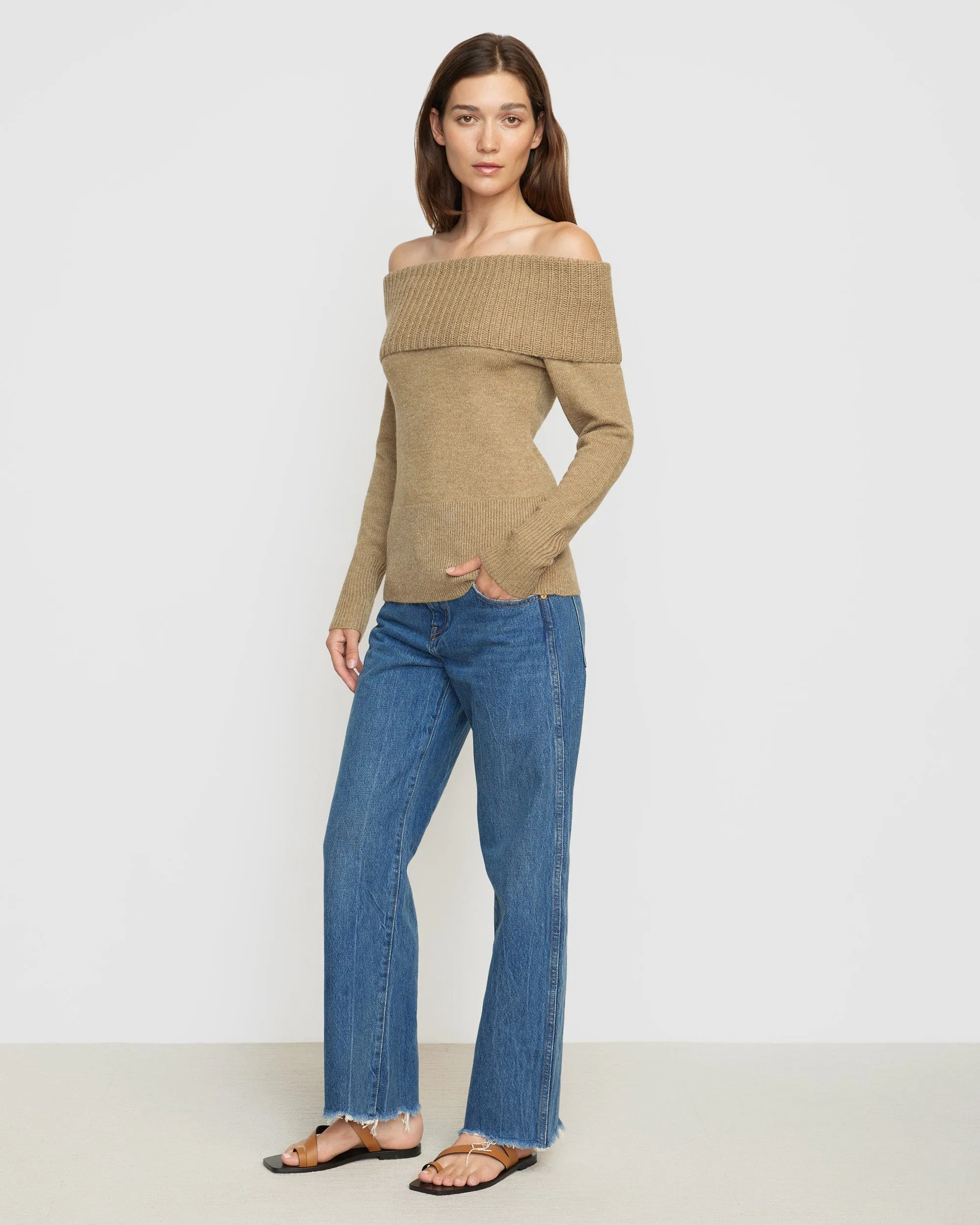 Kiana Ribbed Off-Shoulder Sweater | Walnut