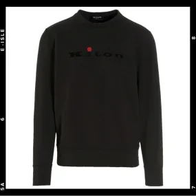 Kiton  |Crew Neck Long Sleeves Cotton Logo Sweatshirts