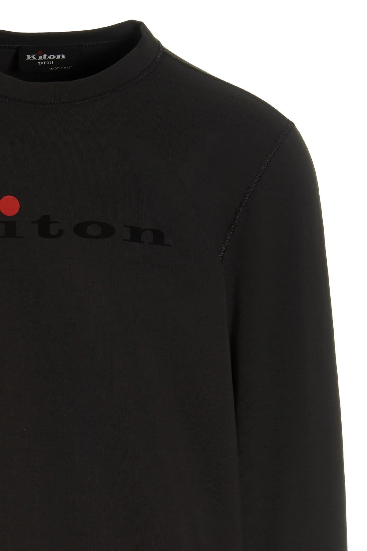 Kiton  |Crew Neck Long Sleeves Cotton Logo Sweatshirts