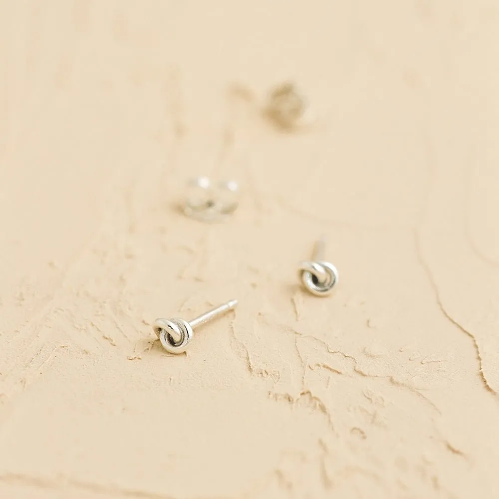 Knot Stud Earrings - 14k White Gold