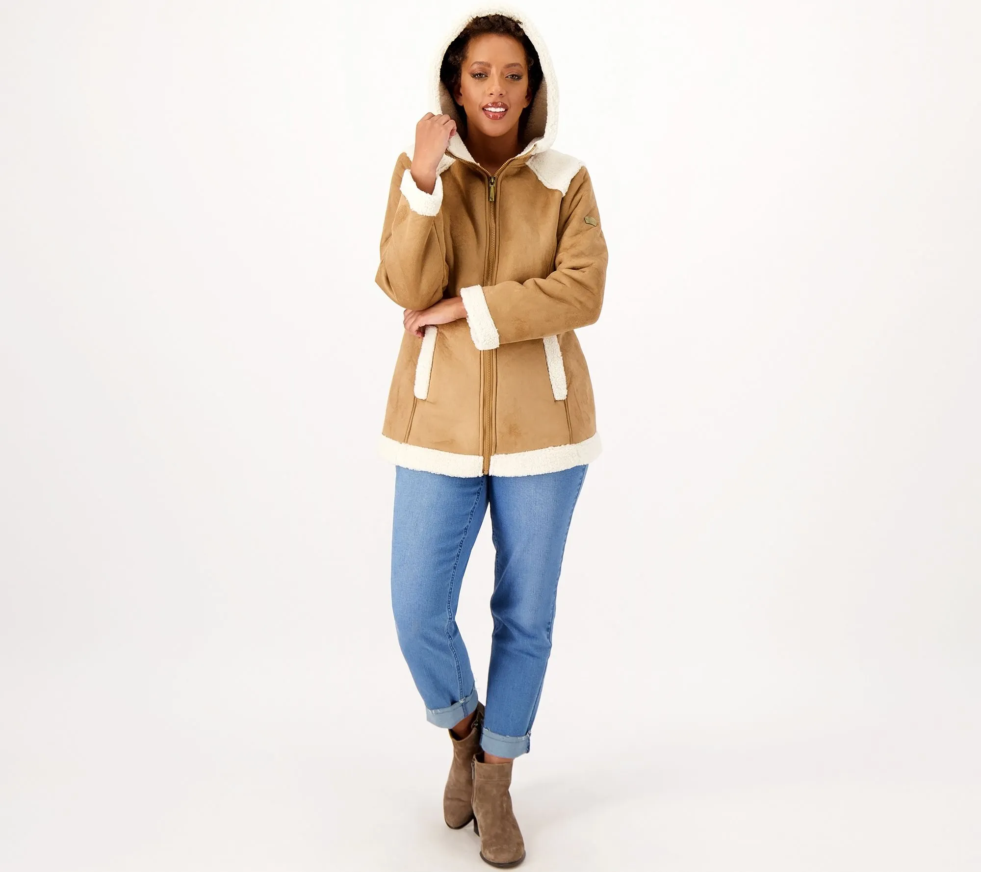 Koolaburra by Ugg Faux Suede Hooded Coat w/ Sherpa Trims