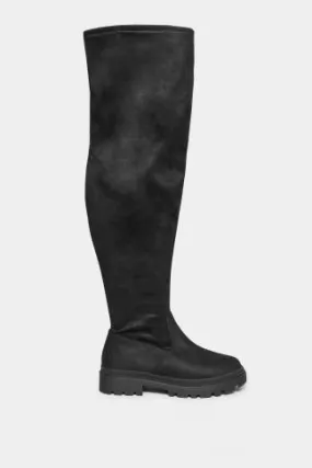 LIMITED COLLECTION Black Suede Over The Knee Chunky Boots In Wide E Fit & Extra Wide EEE Fit