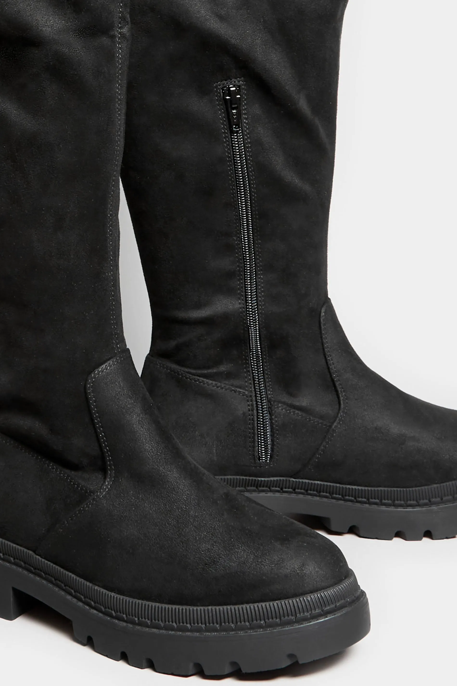 LIMITED COLLECTION Black Suede Over The Knee Chunky Boots In Wide E Fit & Extra Wide EEE Fit