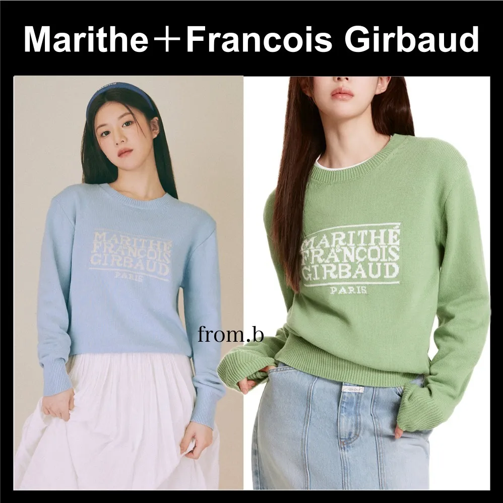 Marithe + Francois Girbaud  |Crew Neck Casual Style Unisex Rib Street Style Long Sleeves