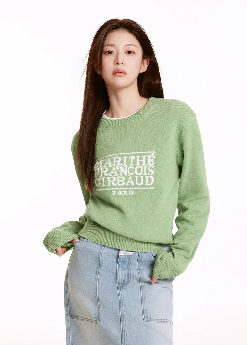 Marithe + Francois Girbaud  |Crew Neck Casual Style Unisex Rib Street Style Long Sleeves