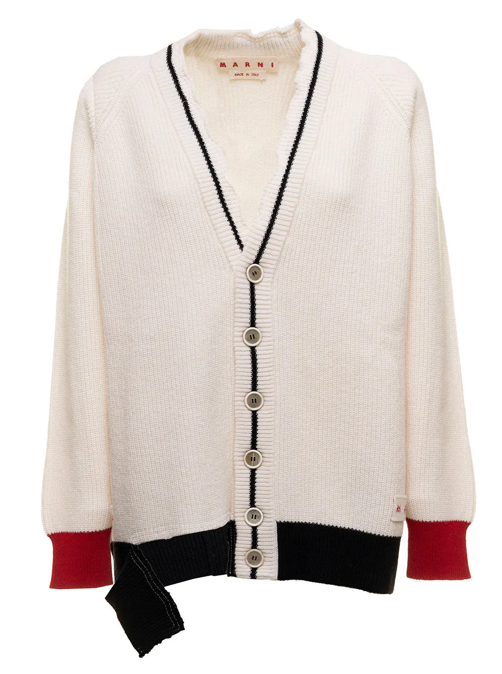 Marni Distressed Logo Patch Knit Cardigan