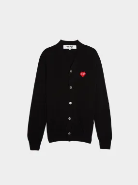 Men Red Heart Cardigan Black, Black