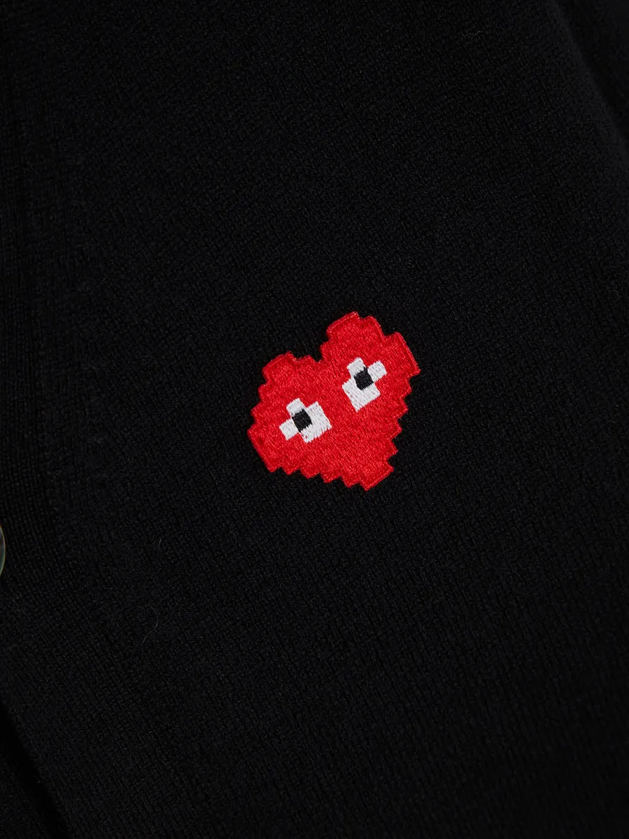 Men Red Heart Cardigan Black, Black