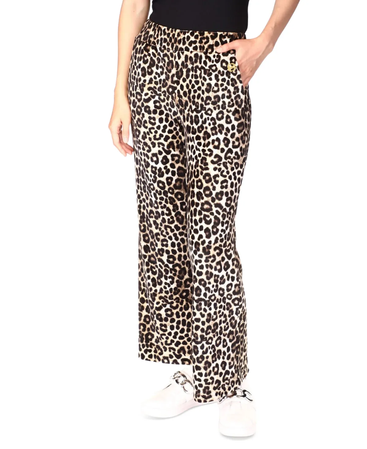 Michael Kors Women's Cheetah Flared Pull On Pants Brown Size Small