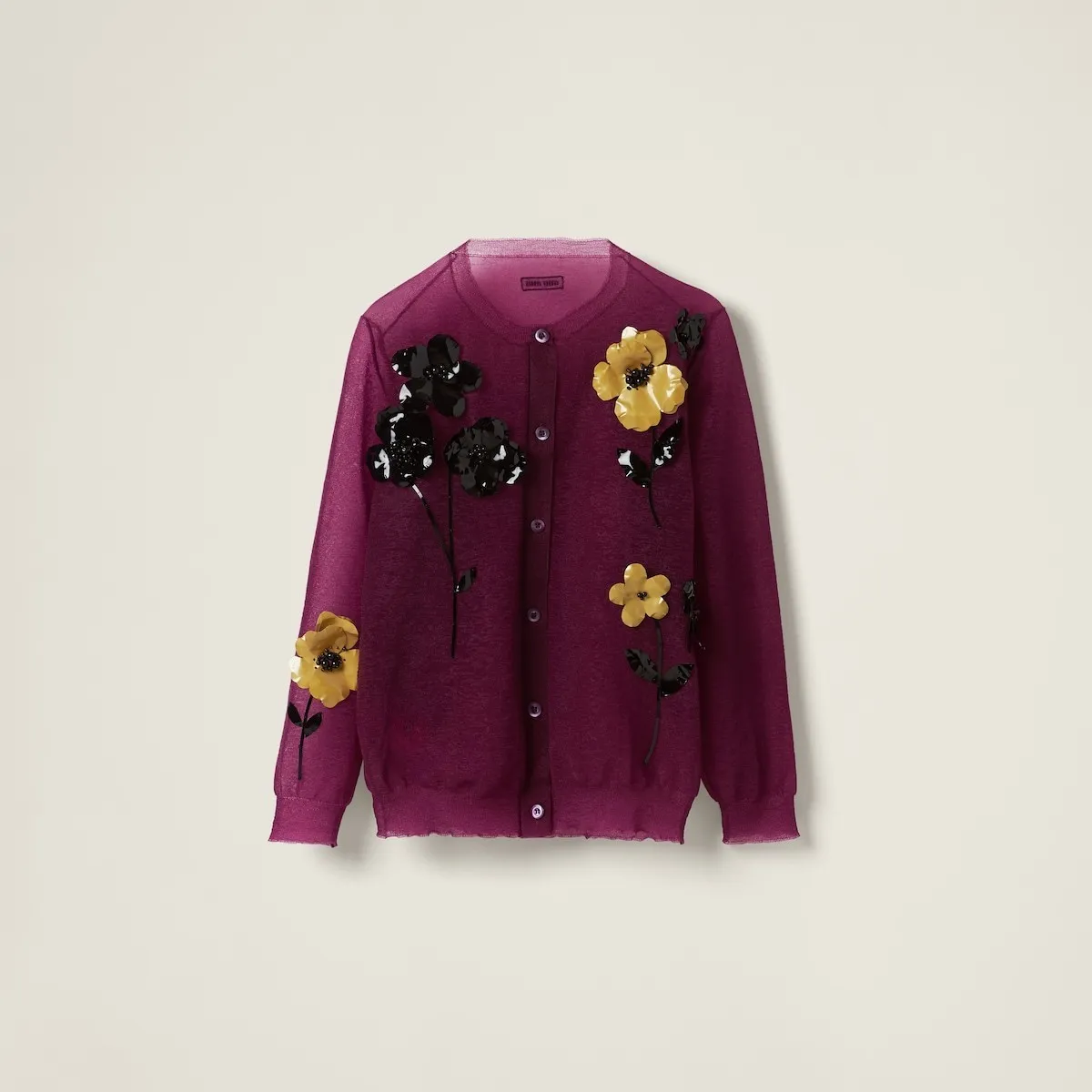 MiuMiu  |Flower Patterns Nylon Long Sleeves Logo Cardigans