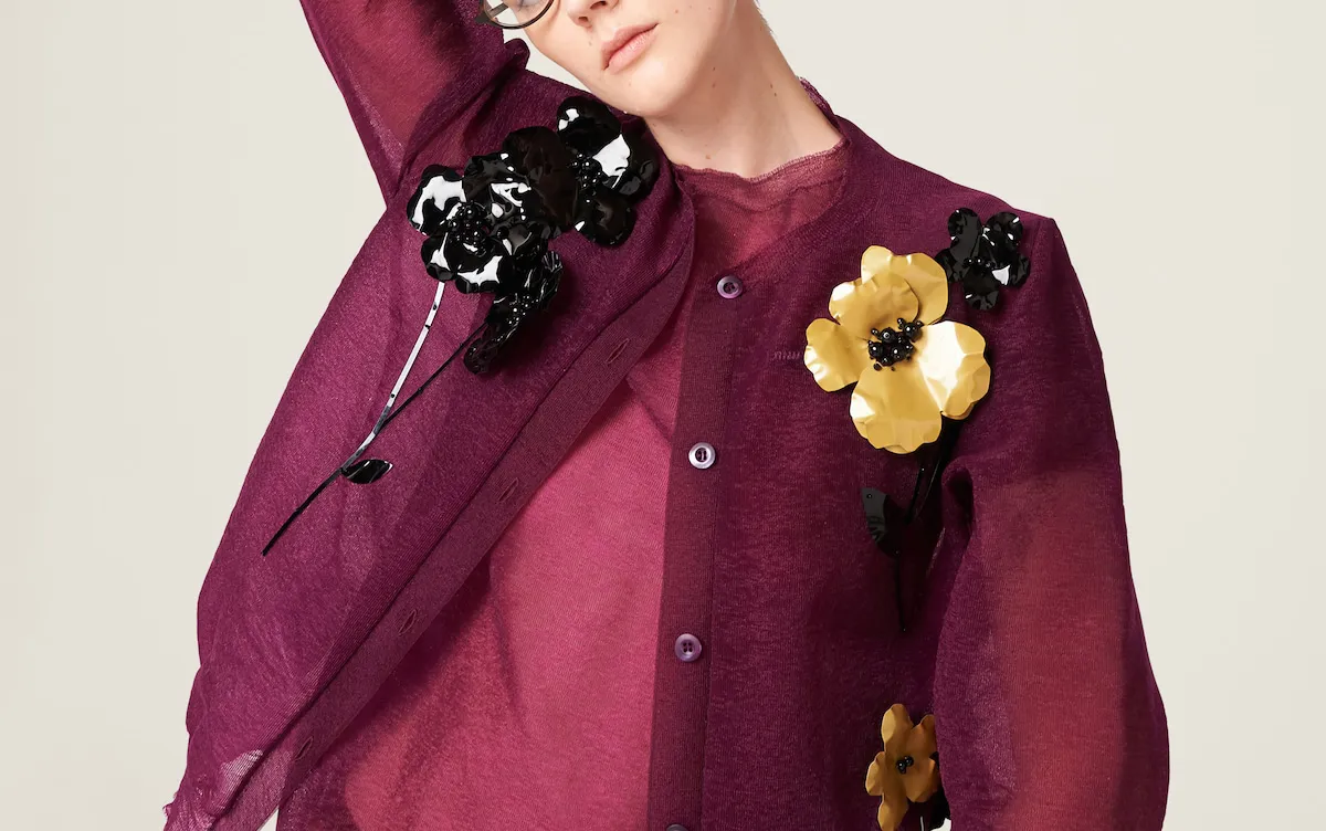 MiuMiu  |Flower Patterns Nylon Long Sleeves Logo Cardigans