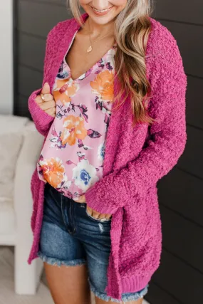 Movie Date Popcorn Knit Cardigan- Magenta