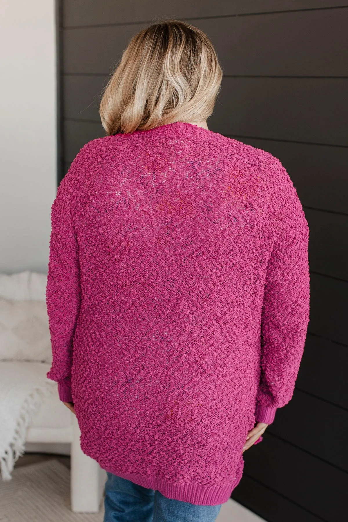 Movie Date Popcorn Knit Cardigan- Magenta