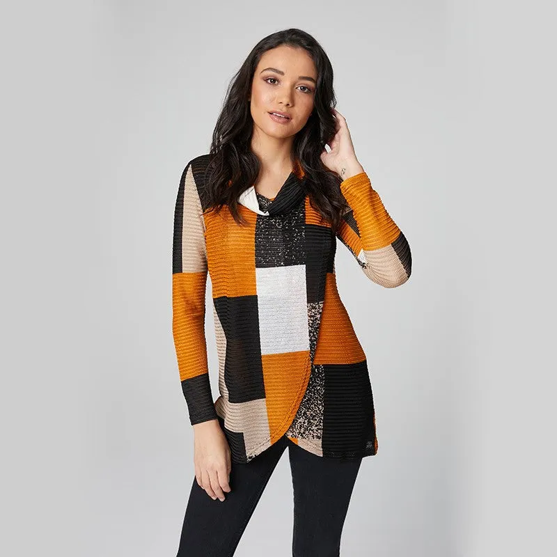 Mustard, Black & Cream Long Sleeve Thin Knit