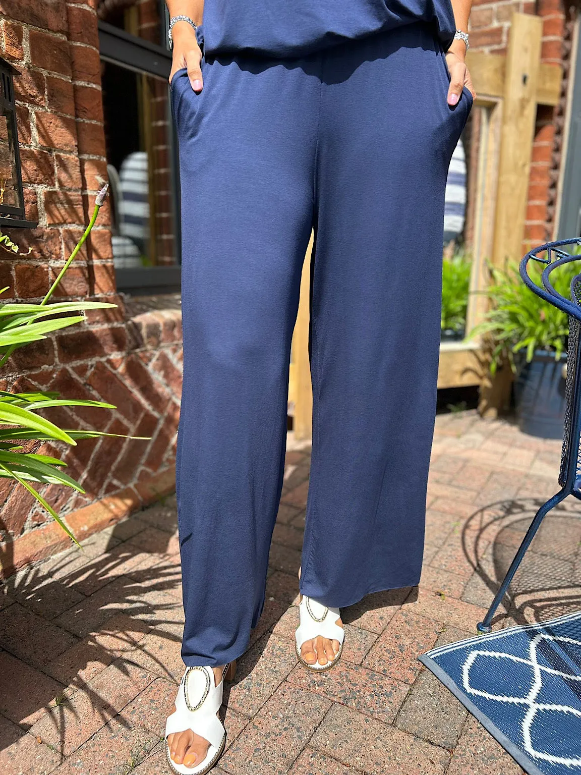 Navy Wide Leg Relaxed Trousers Tammy