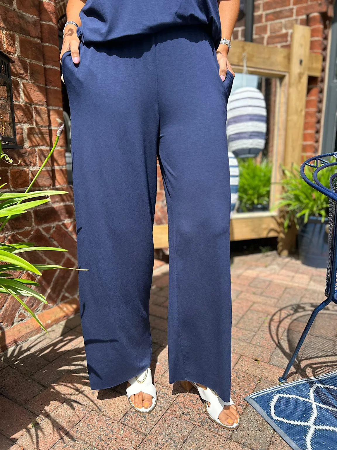 Navy Wide Leg Relaxed Trousers Tammy