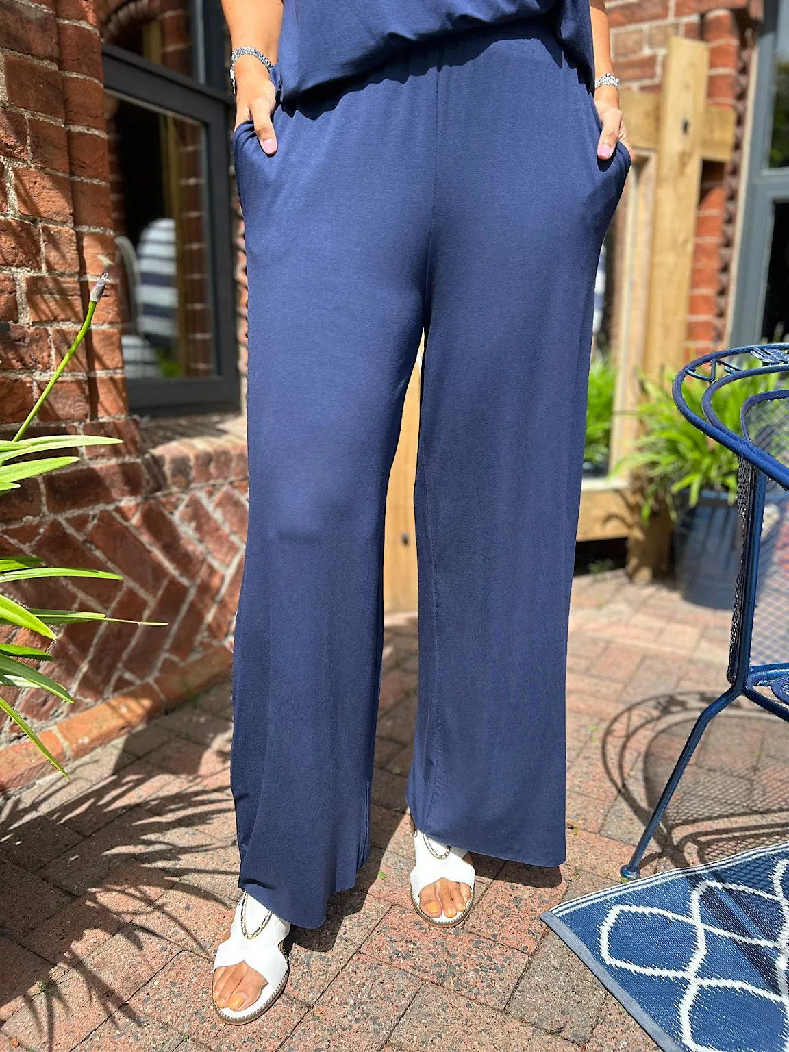 Navy Wide Leg Relaxed Trousers Tammy