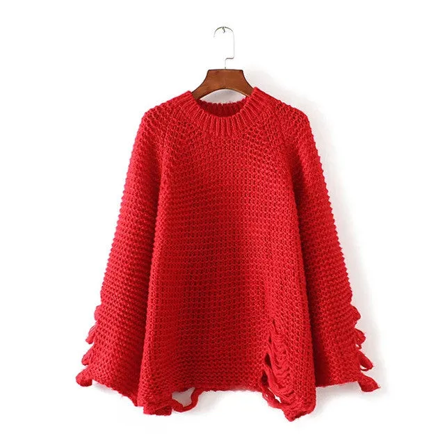 New Autumn Winter Female Sweater Plus Size Knitted Full Sleeve O-neck Pullovers Hot  Hole Outwear 72082 SM6