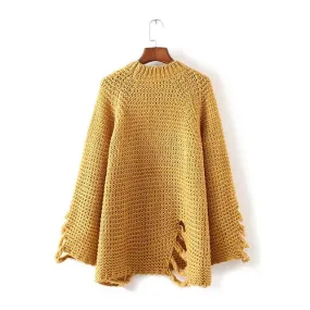 New Autumn Winter Female Sweater Plus Size Knitted Full Sleeve O-neck Pullovers Hot  Hole Outwear 72082 SM6