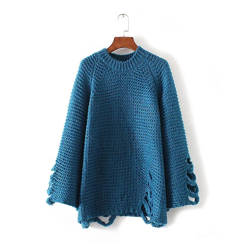 New Autumn Winter Female Sweater Plus Size Knitted Full Sleeve O-neck Pullovers Hot  Hole Outwear 72082 SM6