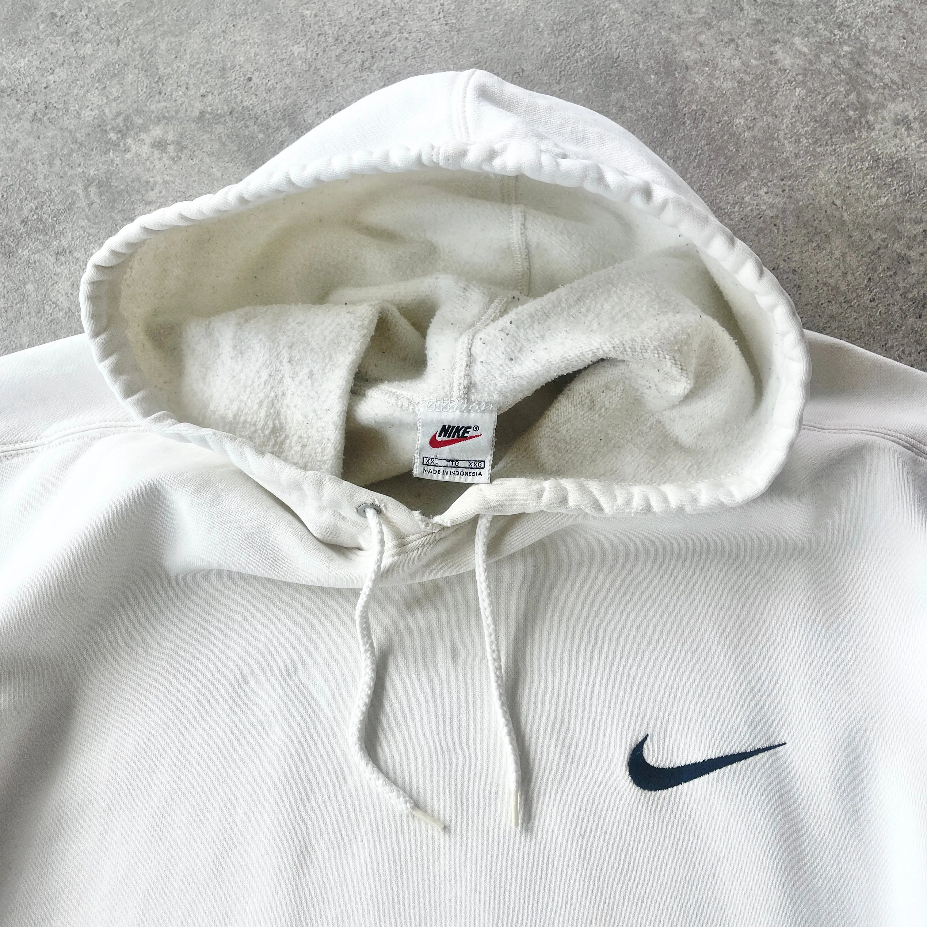 Nike 1990s heavyweight embroidered spellout hoodie (XXL)