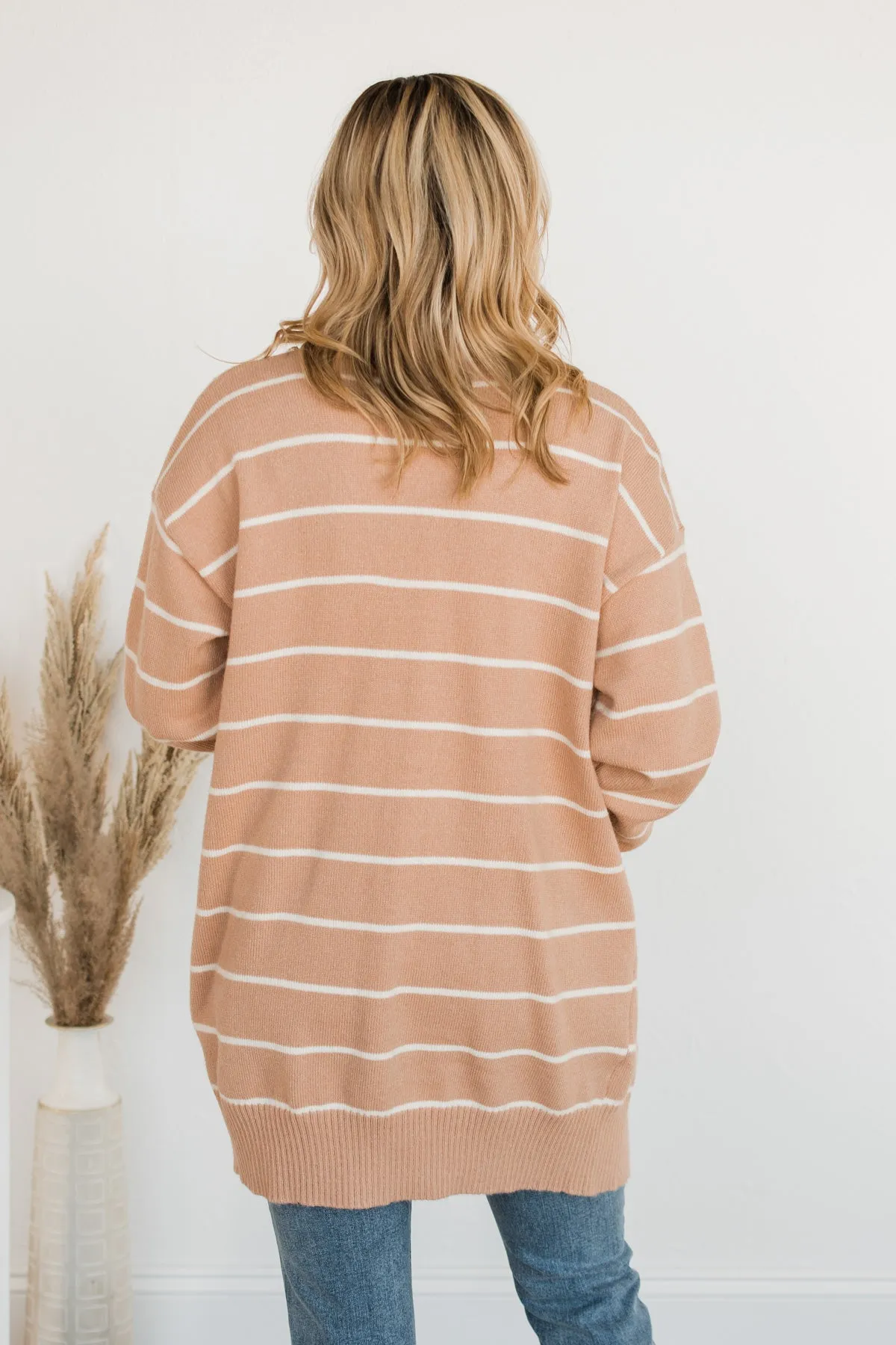 No Apologies Striped Button Cardigan- Beige