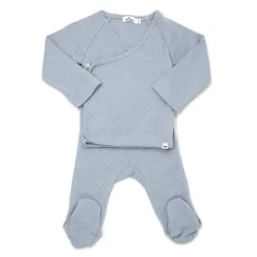 oh baby! Pointelle Kimono Footie Set - Dusty Blue