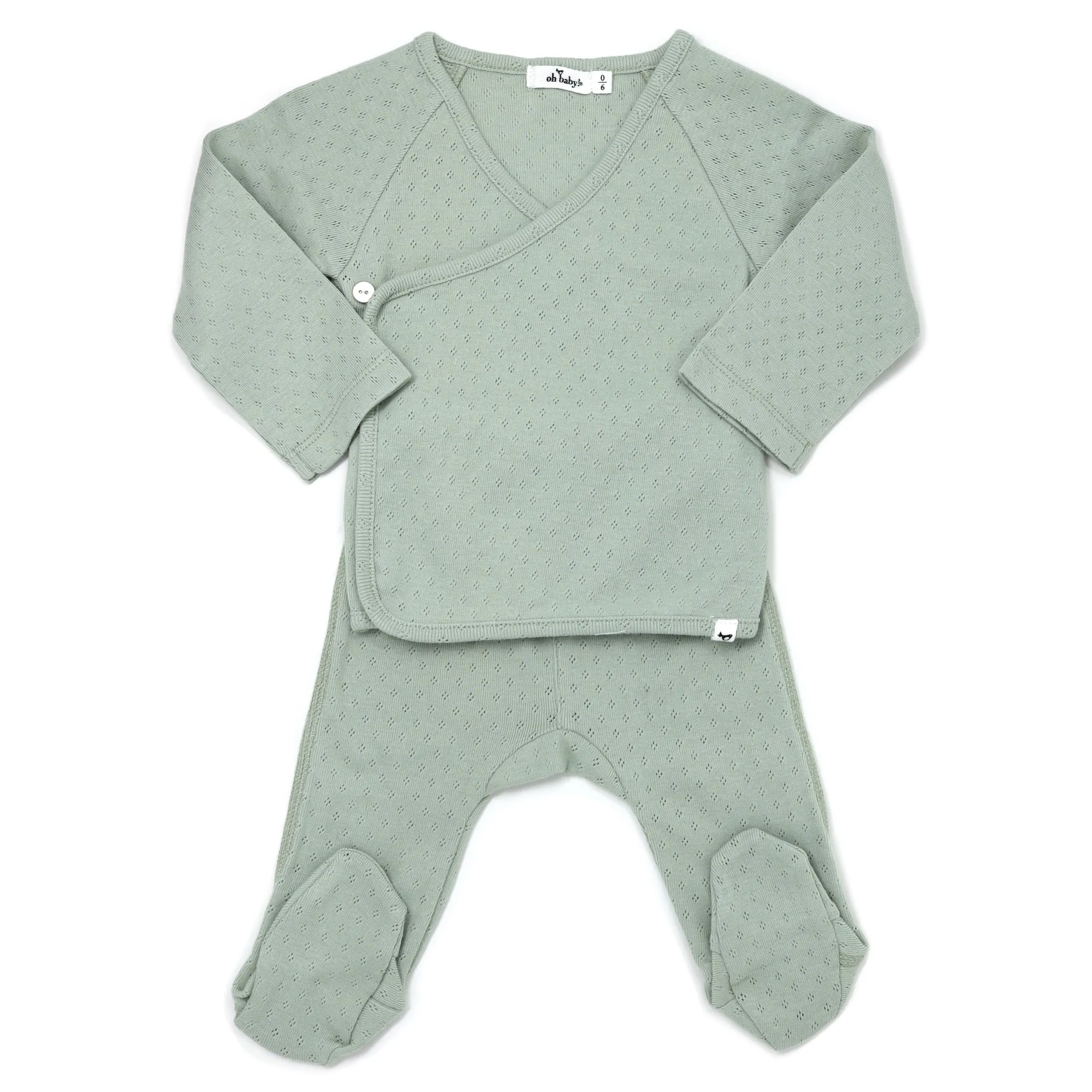 oh baby! Pointelle Kimono Footie Set - Sage