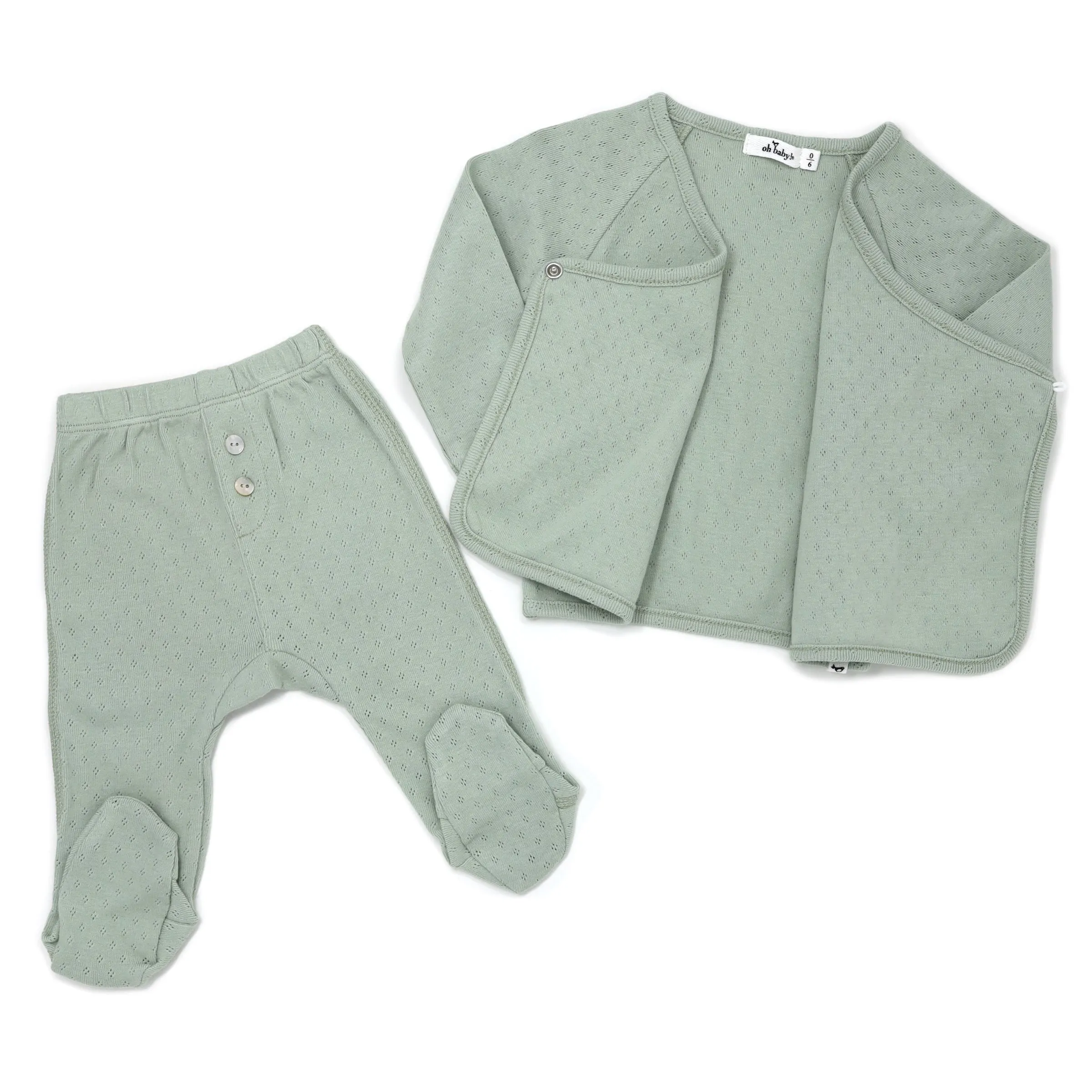 oh baby! Pointelle Kimono Footie Set - Sage