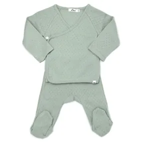 oh baby! Pointelle Kimono Footie Set - Sage