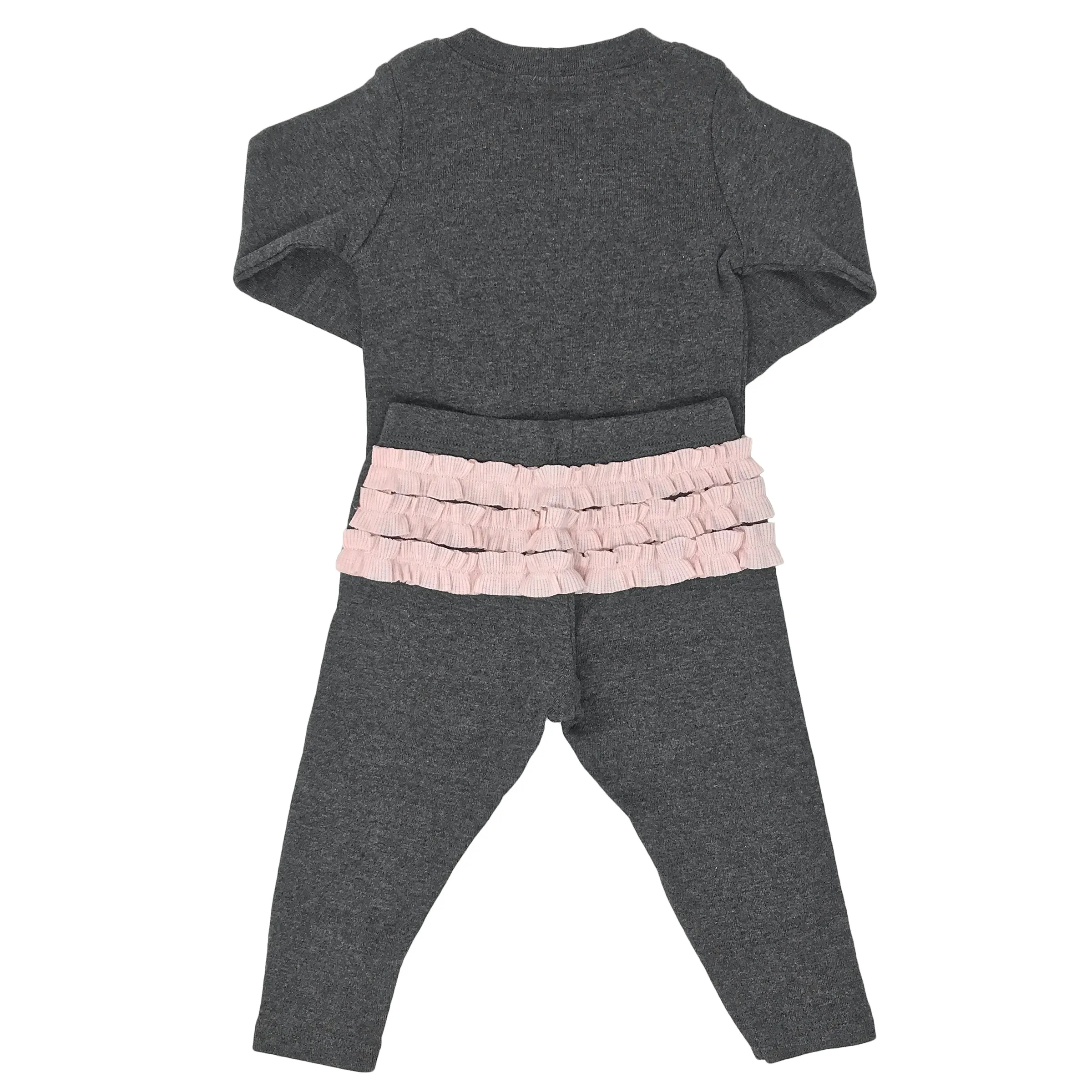 oh baby! Two Piece Set - Ruffle Heart Pale Pink - Charcoal Heather