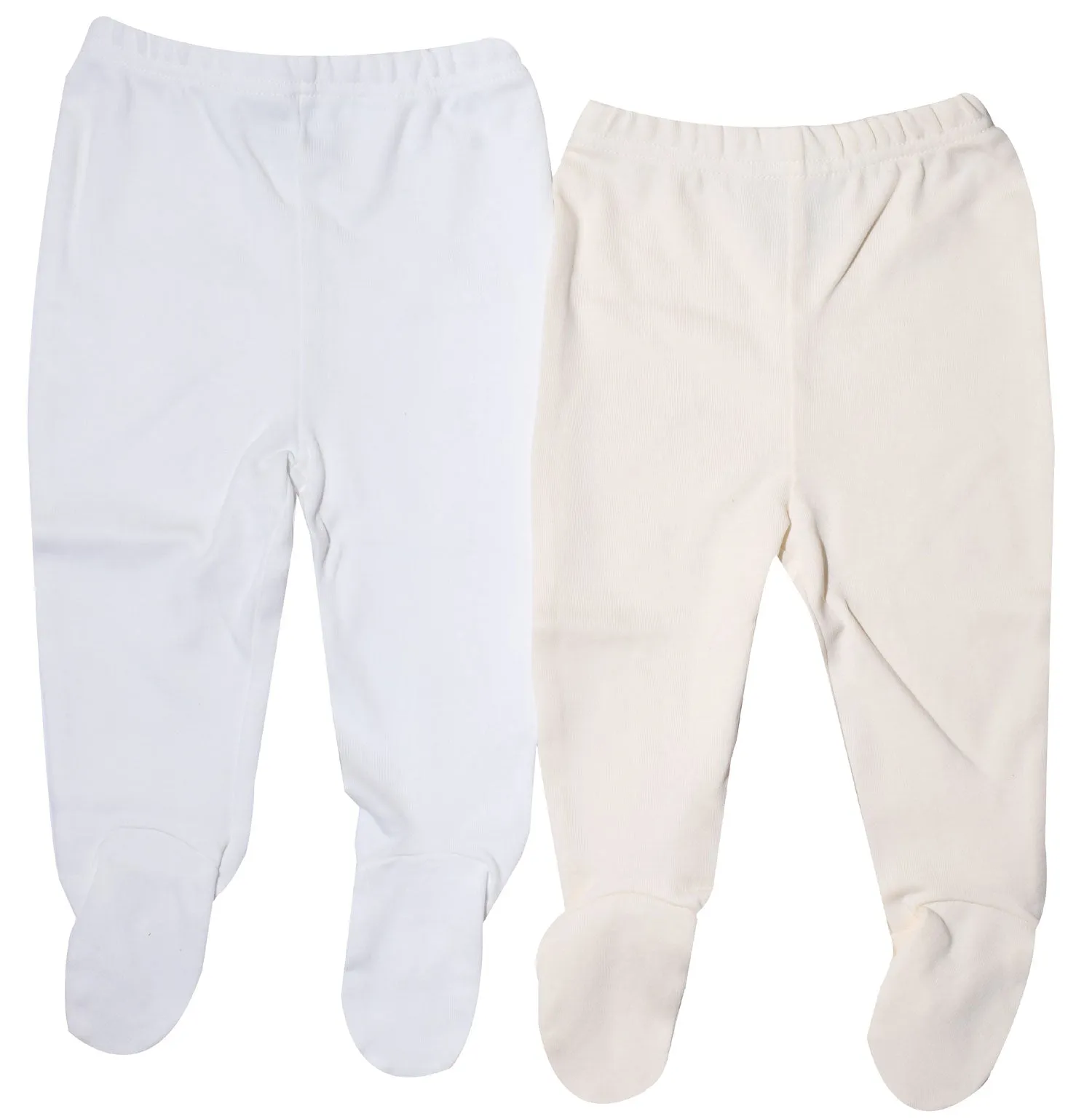 Organic Cotton Baby Pants Footed (2 pack, White/Natural 0-3m)