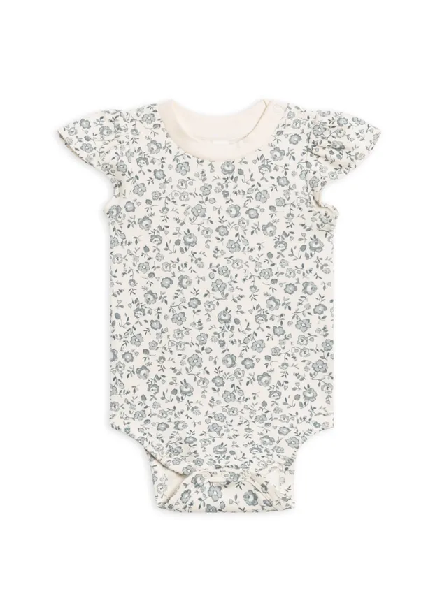 Organic Pearl Petal Sleeve Bodysuit - Lena Floral / Mist