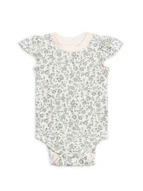 Organic Pearl Petal Sleeve Bodysuit - Lena Floral / Mist