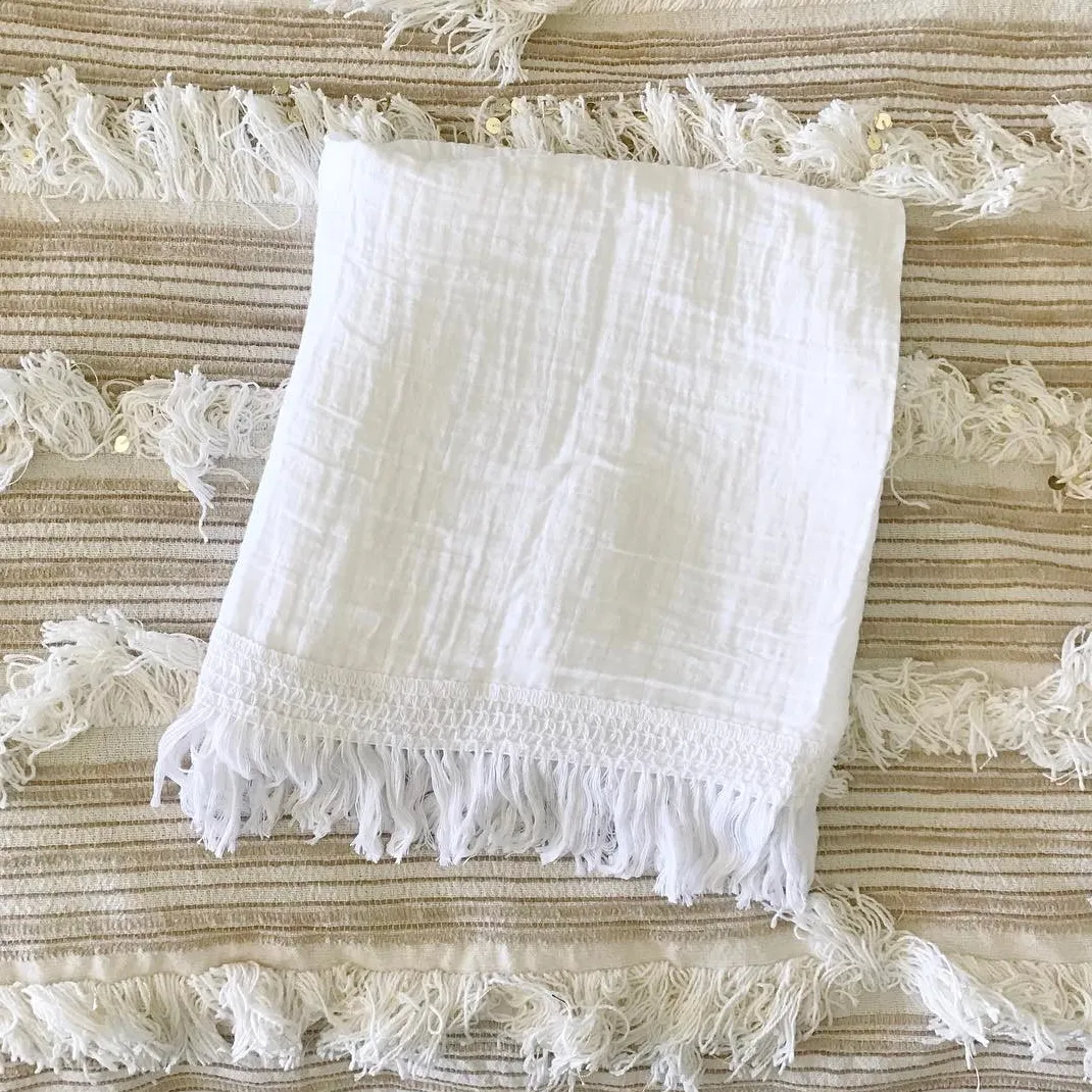 Organic Swaddle -   White Fringe