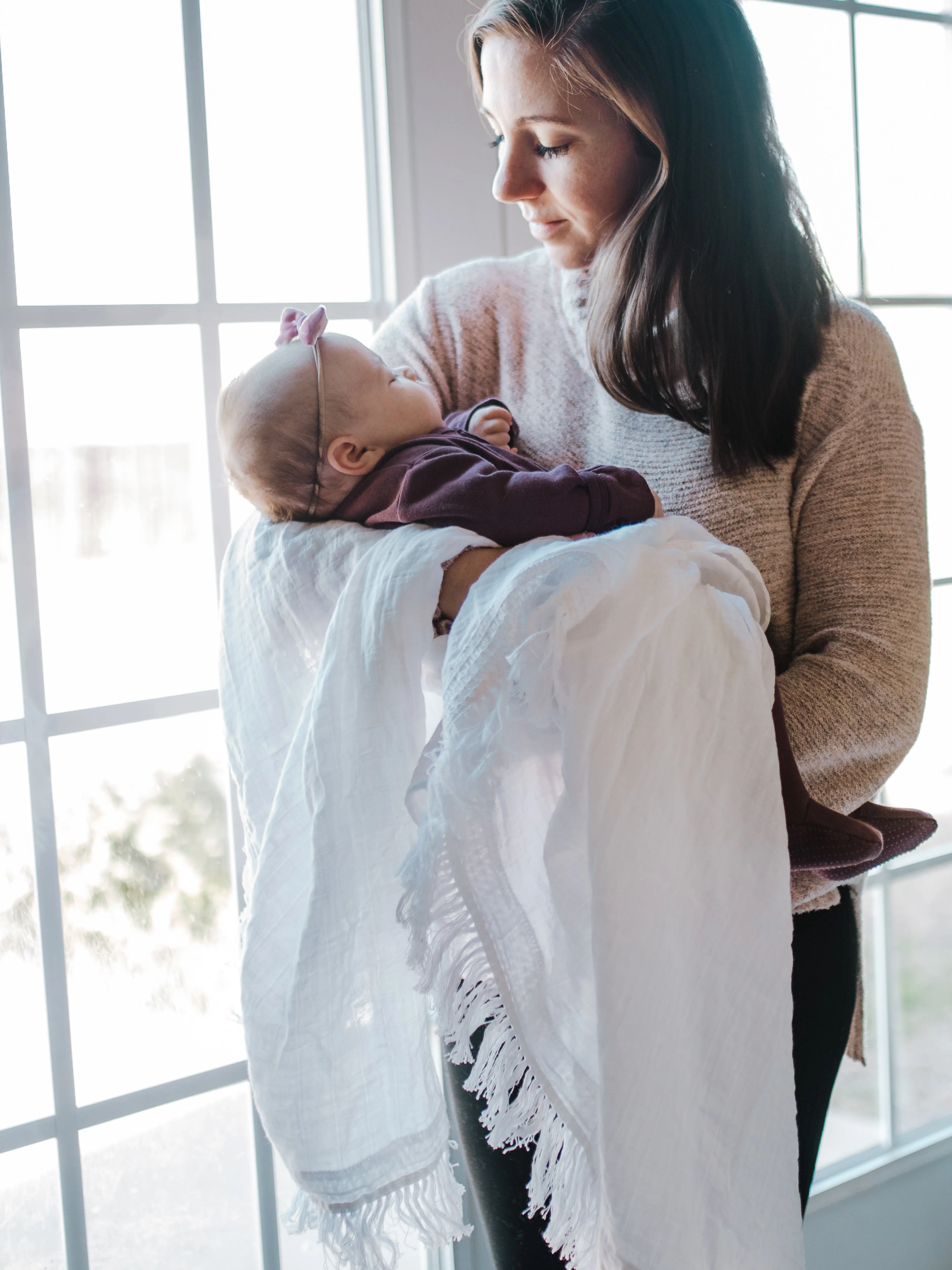 Organic Swaddle -   White Fringe