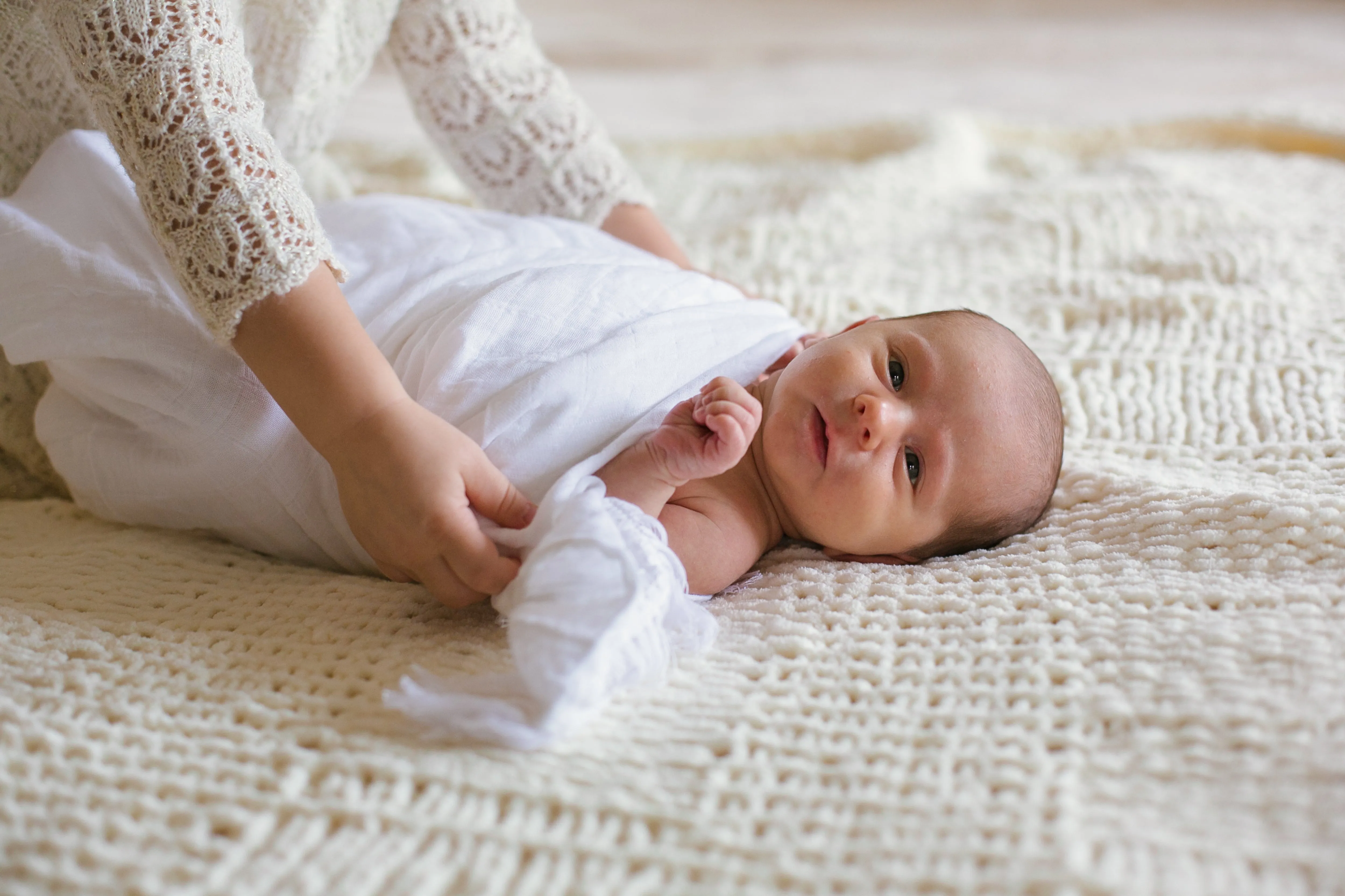 Organic Swaddle -   White Fringe