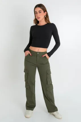 Pantalón cargo de fit recto cintura alta